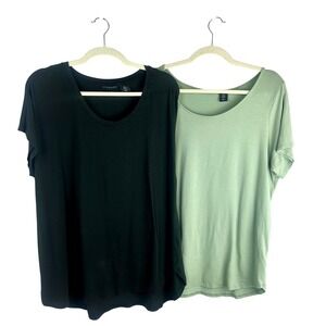 Tahari 2 Bundle Tops Women's‎ 1X Sage Green Black Short Sleeve Scoop Neck Casual